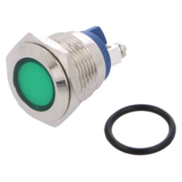 Lampă de control: LED; plată; verde; 24VDC; 24VAC; Ø16mm; cu şurub
