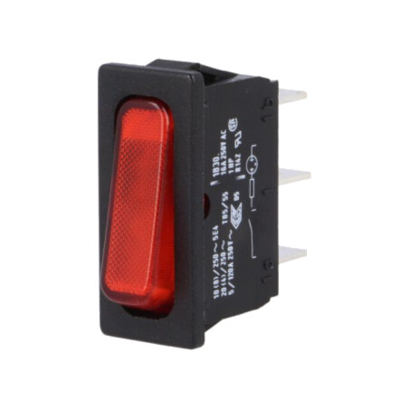 ROCKER; SPST; Poz: 2; OFF-ON; 20A/250VAC; roşie; IP40; bec; 1830; 230V