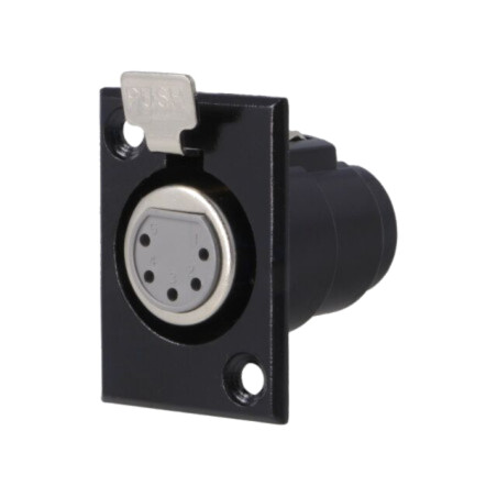 Conector: XLR; soclu; mamă; PIN: 5; cu buton; lipire; neagră; metal