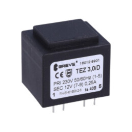 Transformator: încapsulat; 3VA; 230VAC; 12V; 250mA; PCB; IP00; TEZ