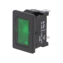 Lampă de control: cu neon; plată; verde; 230VAC; Orif: 19,2x12,9mm