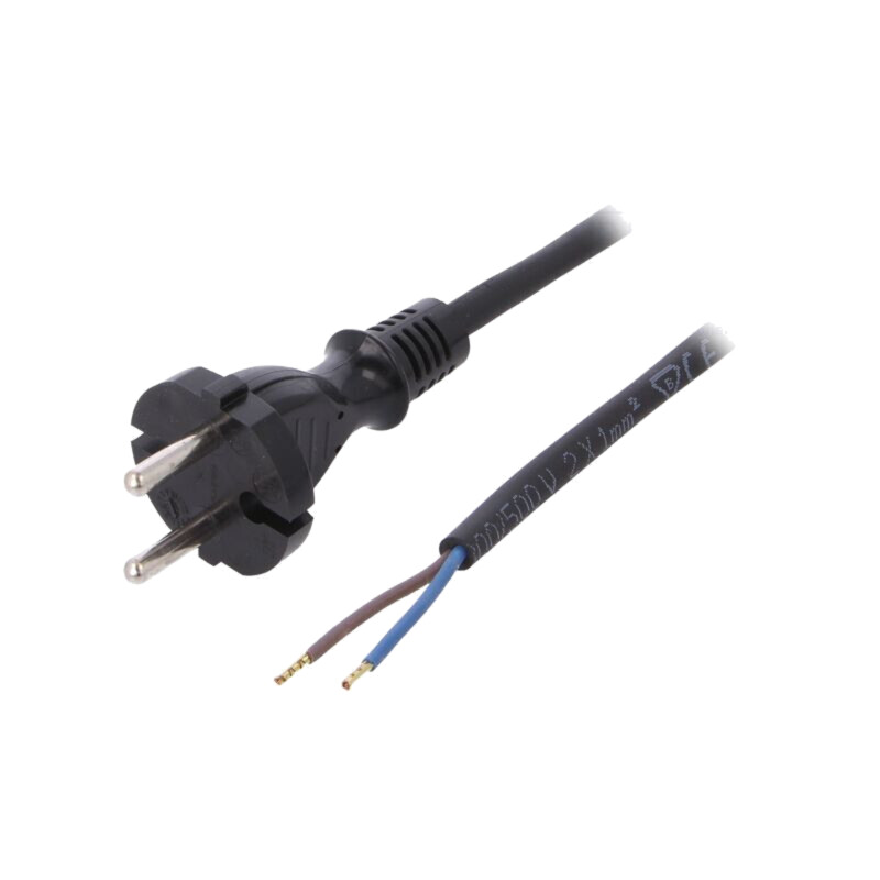 Cablu; 2x1mm2; CEE 7/17 (C) mufă,cabluri; gumă; 1,5m; negru; 16A