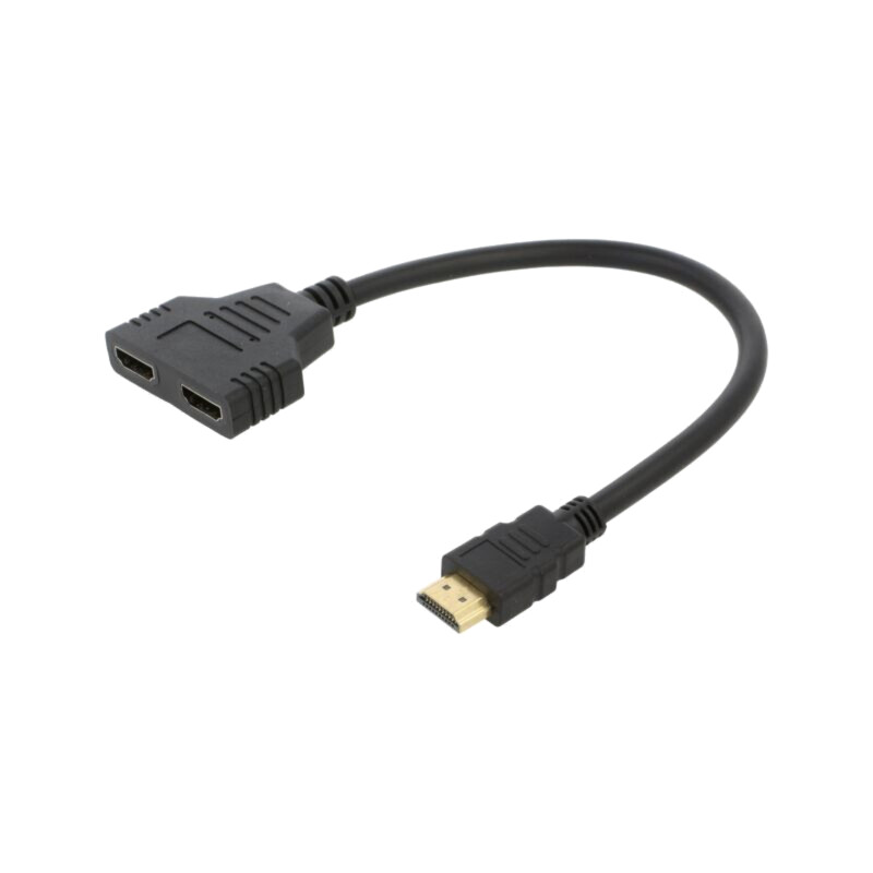 Splitter; HDMI soclu x2,HDMI mufă; 0,3m; negru; neagră