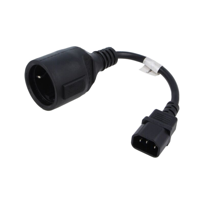 Cablu; CEE 7/5 (E) priză,IEC C14 tată; PVC; Lung: 200mm; Schuko