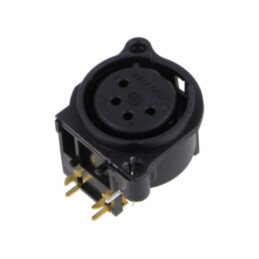 Conector: XLR; soclu; mamă; PIN: 4; în unghi 90°; cu buton; THT; 6A