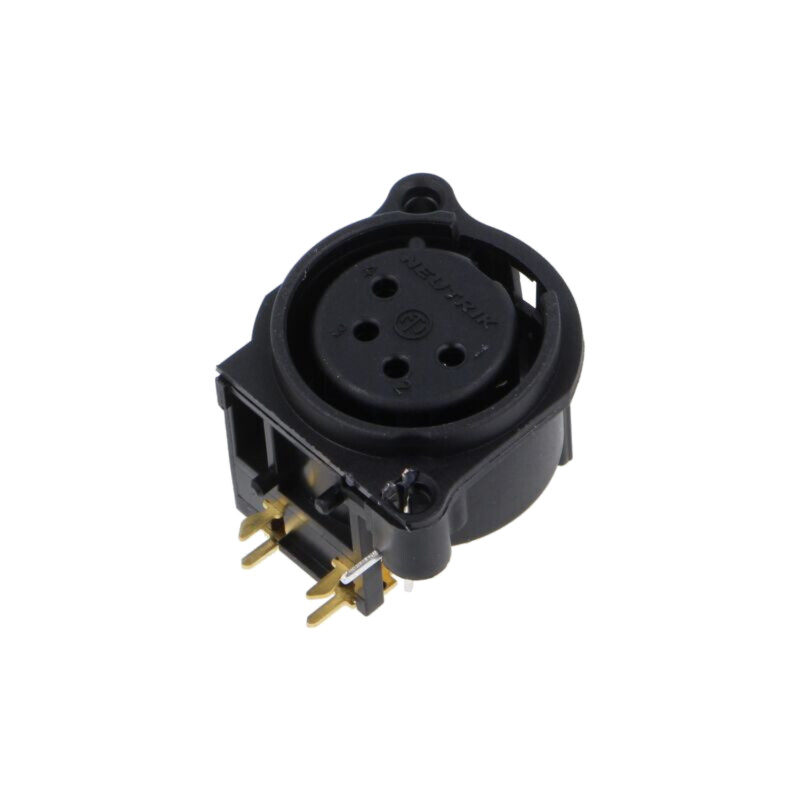 Conector: XLR; soclu; mamă; PIN: 4; în unghi 90°; cu buton; THT; 6A