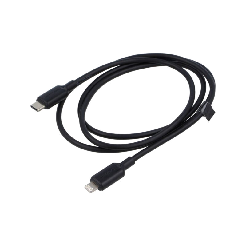Cablu; mufă Apple Lightning,USB C mufă; nichelat; 1m; negru; PVC