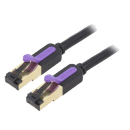 Patch cord; S/FTP; 7; litat; OFC; PVC; negru; 2m; 28AWG; Øcablu: 6,2mm