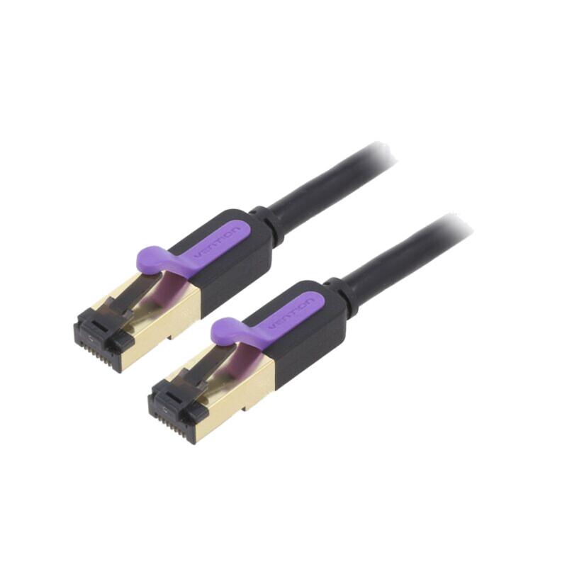 Patch cord; S/FTP; 7; litat; OFC; PVC; negru; 2m; 28AWG; Øcablu: 6,2mm Patch cord; S/FTP; 7; litat; OFC; PVC; negru; 2m; 28AWG; Øcablu: 6,2mm