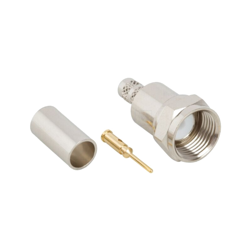 Conector: F; mufă; tată; drept; 75Ω; crimpat; pe cablu; PTFE; aurit