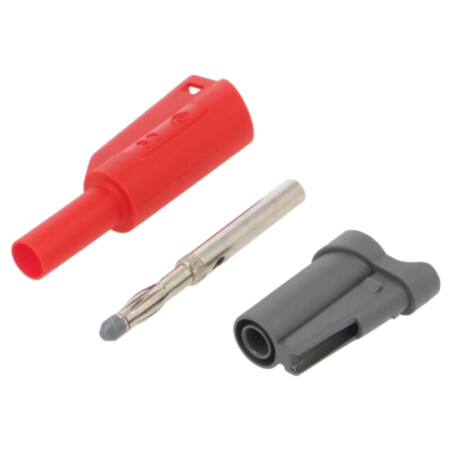 Conector: banană 4mm; mufă; 36A; 1kVAC; roşie; cu izolaţie; 58,9mm