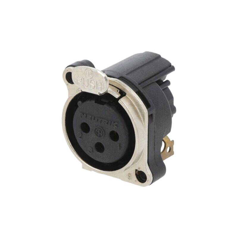 Conector: XLR; soclu; mamă; PIN: 3; în unghi 90°; cu buton; THT; 6A