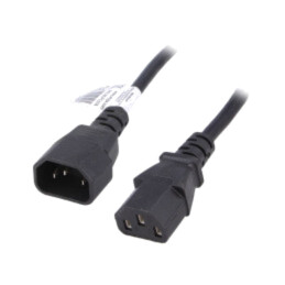 Cablu; 3x0,75mm2; IEC C13 mamă,IEC C14 tată; PVC; 3m; negru; 10A