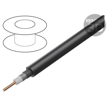Cablu: coaxial; RG59 mini; 1x23AWG; sârmă; Cu; PE; negru; 305m