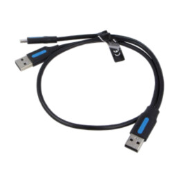 Cablu; USB 2.0; USB A mufă x2,USB C mufă; nichelat; 0,5m; negru