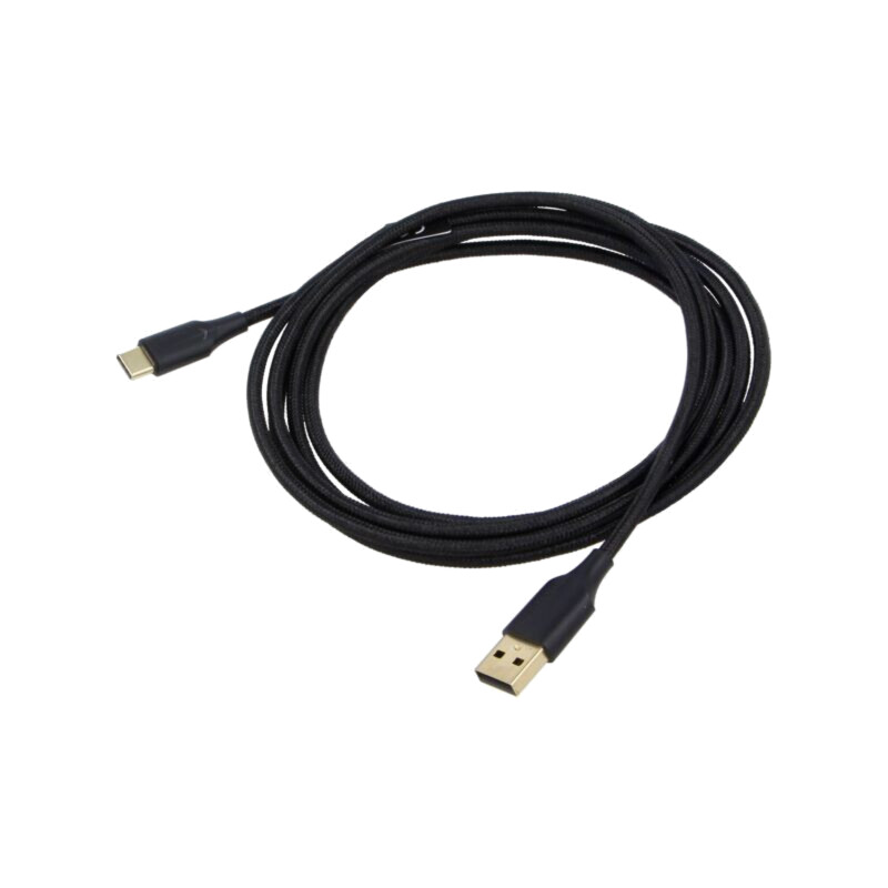 Cablu; USB 2.0; USB A mufă,USB C mufă; aurit; 2m; negru; textilă