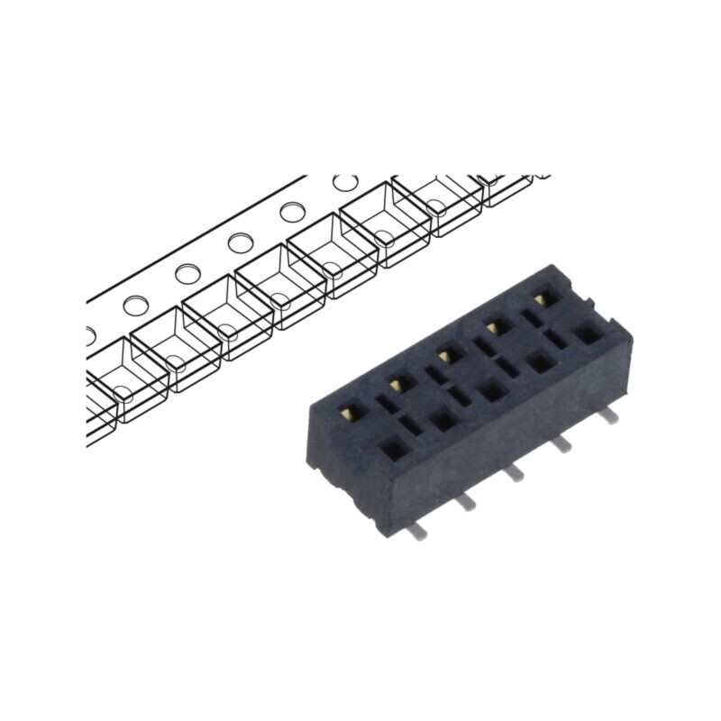 Conector: şiruri pini; mamă; PIN: 10; 2,54mm; aurit; SMT; soclu; rolă