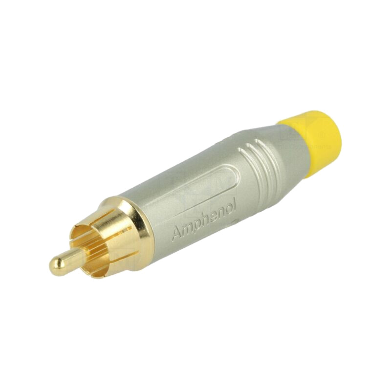 Conector: RCA; mufă; tată; drept; lipire; gri; aurit; pe cablu; 3÷7mm