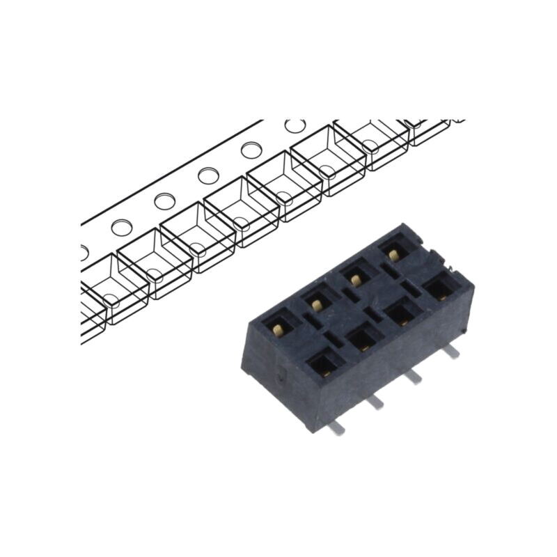 Conector: şiruri pini; mamă; PIN: 8; 2,54mm; gold flash; SMT; soclu