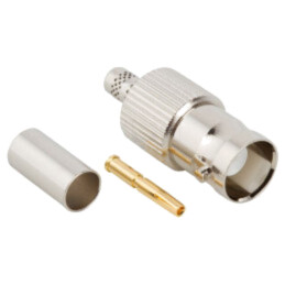 Conector: BNC; mufă; mamă; drept; 50Ω; crimpat; pe cablu; POM; aurit