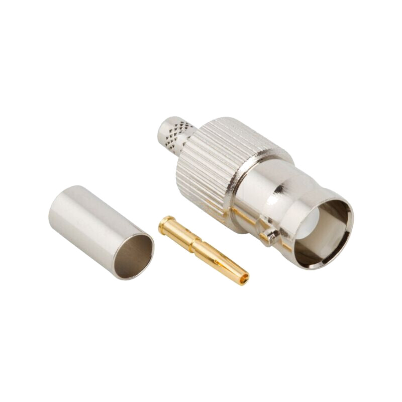 Conector: BNC; mufă; mamă; drept; 50Ω; crimpat; pe cablu; POM; aurit