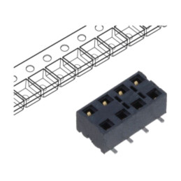 Conector: şiruri pini; mamă; PIN: 8; 2,54mm; aurit; SMT; soclu; rolă