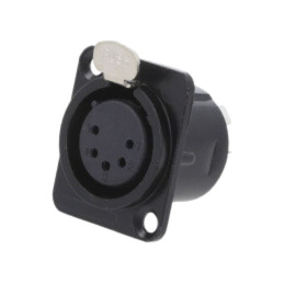 Conector: XLR; soclu; mamă; PIN: 5; cu buton; lipire; neagră; metal