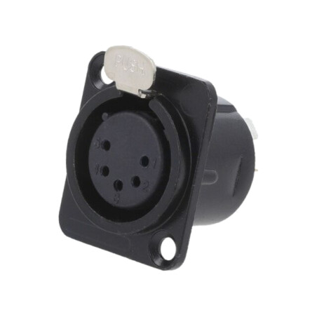 Conector: XLR; soclu; mamă; PIN: 5; cu buton; lipire; neagră; metal