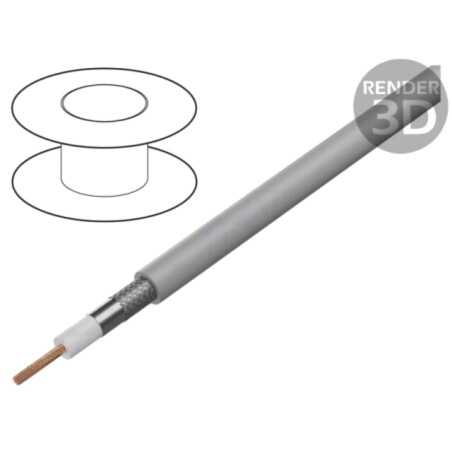 Cablu: coaxial; H155,RG58; 1x16AWG; litat; Cu; PVC; gri; 100m; 328ft