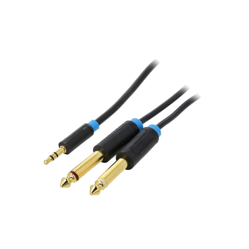 Cablu; Jack 3,5mm 3pin mufă,Jack 6,3mm mufă x2; 1,5m; negru