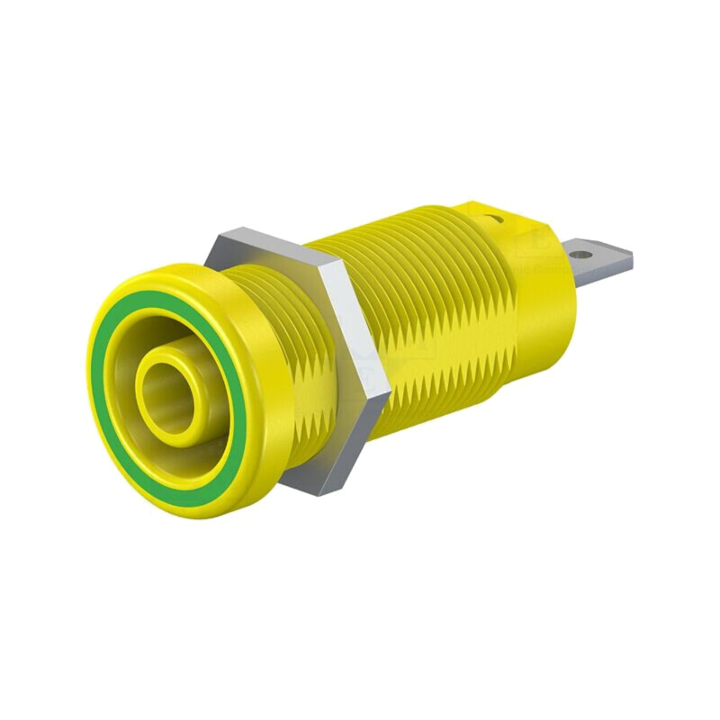 Conector: banană 4mm; soclu; 24A; 1kV; galben-verde; nichelat