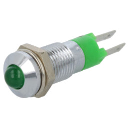Lampă de control: LED; convex; verde; 12÷14VDC; Ø8,2mm; IP40; metal