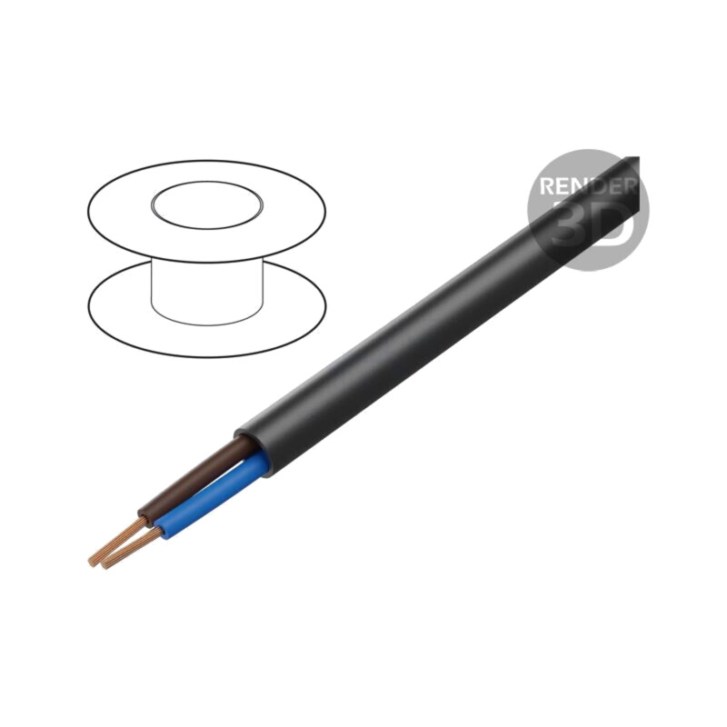 Cablu; H05RR-F; 2x2,5mm2; litat; Cu; gumă; negru; 300V,500V; Clasa: 5 Cablu; H05RR-F; 2x2,5mm2; litat; Cu; gumă; negru; 300V,500V; Clasa: 5