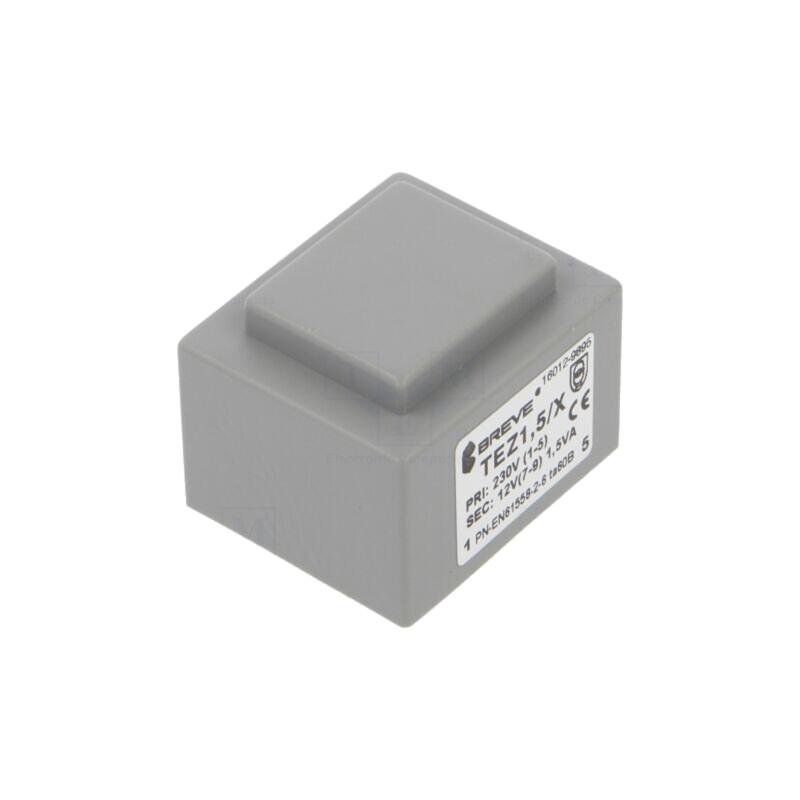Transformator: încapsulat; 1,5VA; 230VAC; 12V; 125mA; PCB; IP00 Transformator: încapsulat; 1,5VA; 230VAC; 12V; 125mA; PCB; IP00