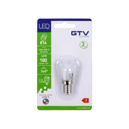 Lampă LED; alb neutru; E14; 230VAC; 180lm; 2W; 360°; 4000K