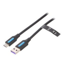 Cablu; USB 2.0; USB A mufă,USB C mufă; 1m; negru; 480Mbps; PVC
