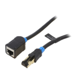 Prelungitor RJ45; S/FTP; 6; OFC; PVC; negru; 0,5m; Placare: aurit