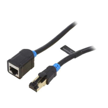 Prelungitor RJ45; S/FTP; 6; OFC; PVC; negru; 0,5m; Placare: aurit