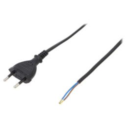 Cablu; 2x0,5mm2; CEE 7/16 (C) mufă,cabluri; PVC; 2m; negru; 2,5A