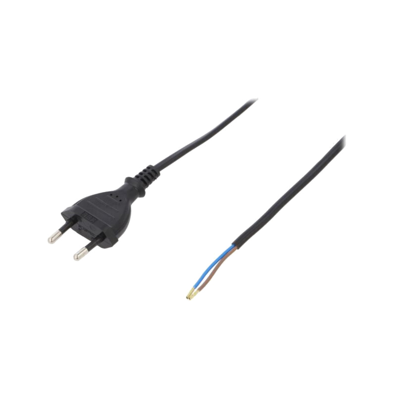 Cablu; 2x0,5mm2; CEE 7/16 (C) mufă,cabluri; PVC; 2m; negru; 2,5A