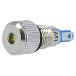 Lampă de control: LED; plată; galbenă; 12VDC; Ø8mm; IP67; pt.lipit