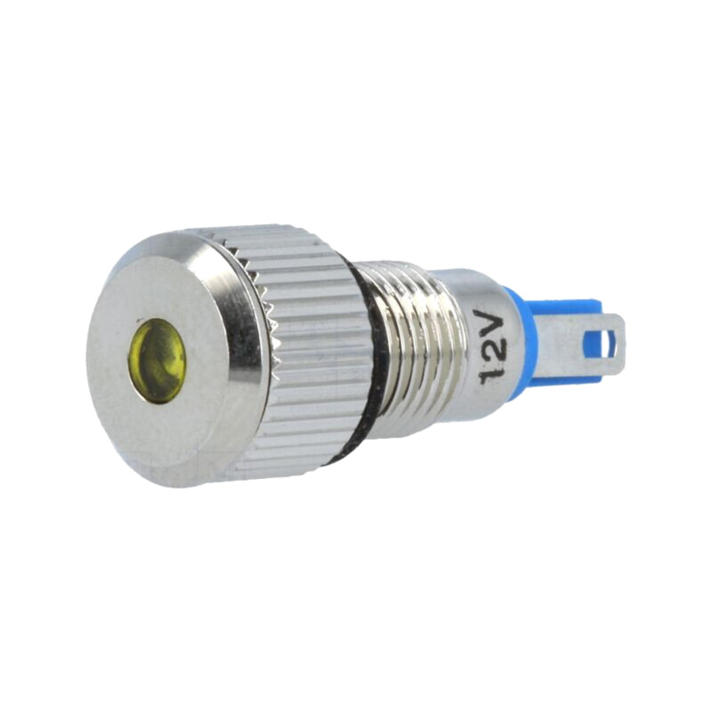Lampă de control: LED; plată; galbenă; 12VDC; Ø8mm; IP67; pt.lipit