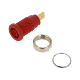 Conector: banană 4mm; soclu; 32A; 1kV; roşie; aurit; 33mm; -40÷80°C