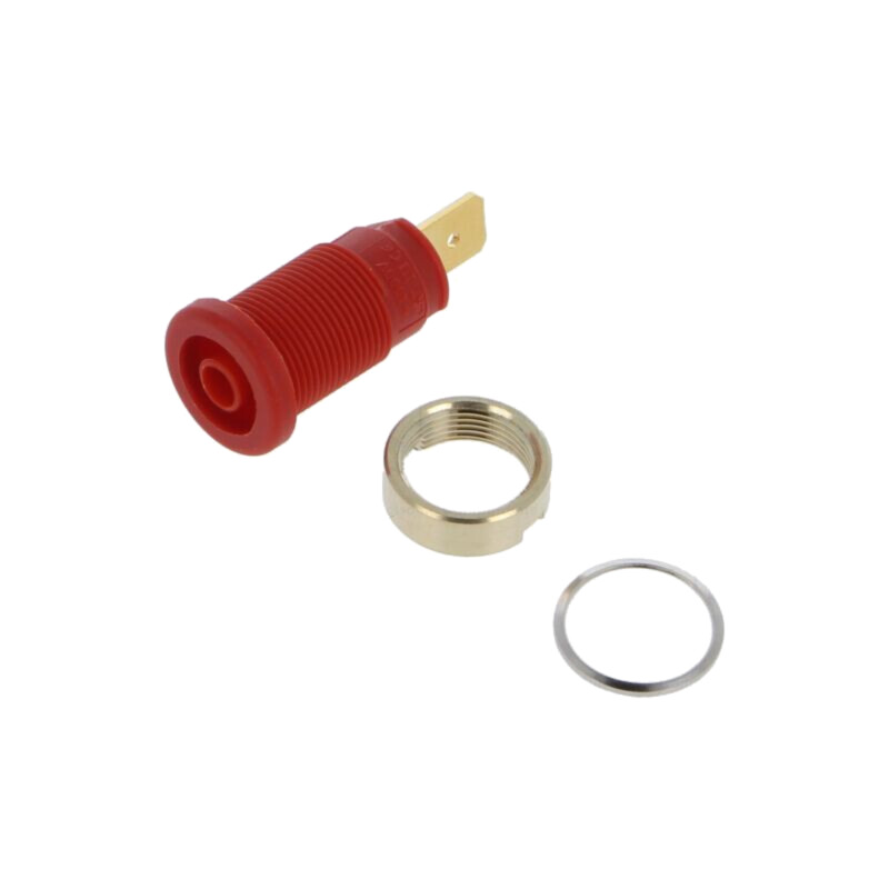Conector: banană 4mm; soclu; 32A; 1kV; roşie; aurit; 33mm; -40÷80°C