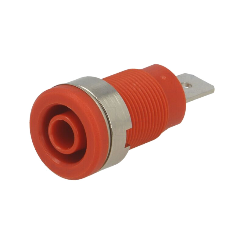 Conector: banană 4mm; soclu; 32A; 1kV; roşie; nichelat; pe panou