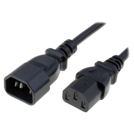 Cablu; 3x0,75mm2; IEC C13 mamă,IEC C14 tată; PVC; 0,5m; negru; 10A