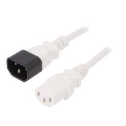 Cablu; 3x0,75mm2; IEC C13 mamă,IEC C14 tată; PVC; 0,5m; alb; 10A
