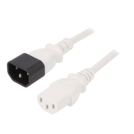 Cablu; 3x0,75mm2; IEC C13 mamă,IEC C14 tată; PVC; 0,5m; alb; 10A