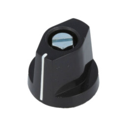 Buton rotativ; cu flanşă,cu indicator; plastic; Øax: 6mm; neagră