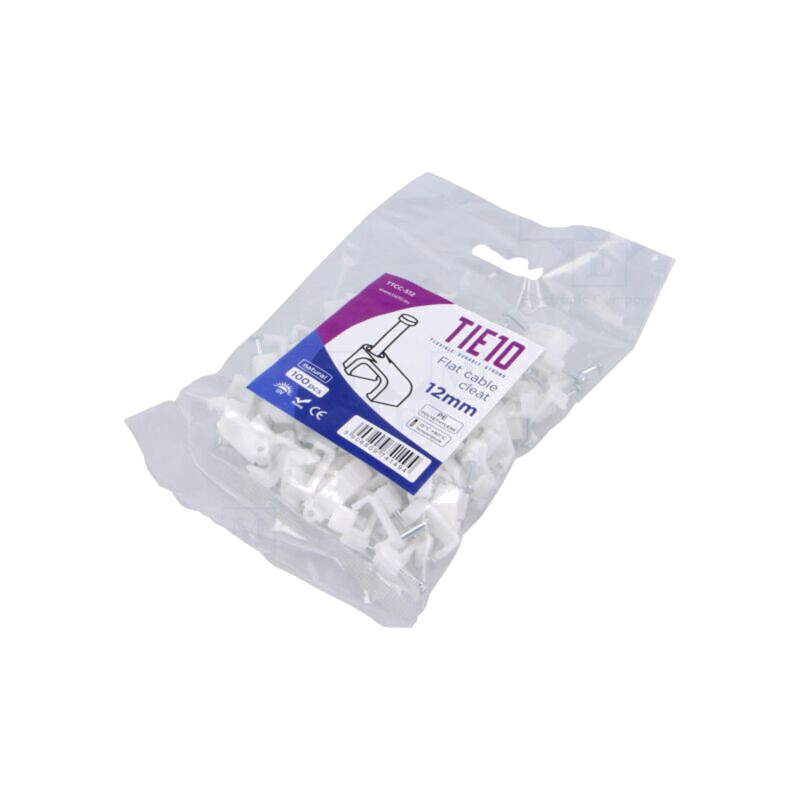 Element de susţinere; natural; pentru cablu plat; 100buc; cu cui